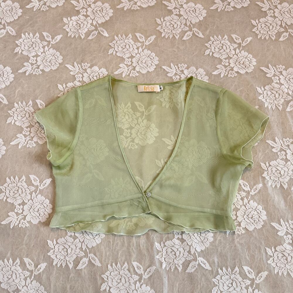Vintage Y2K Krizia Sheer Mesh Sage Green Crop Top Size M
